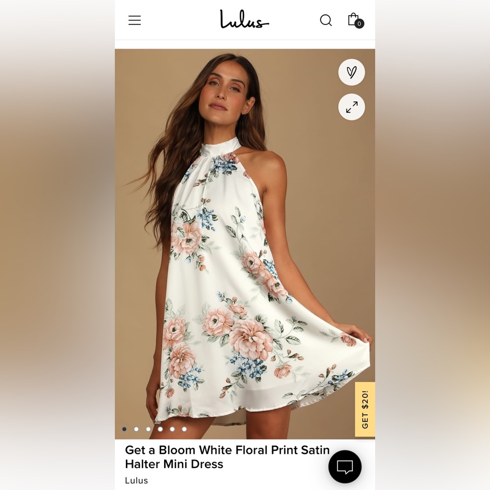 Lulus - Get a Bloom White Floral Print Satin Halter Mini Dress. NWT